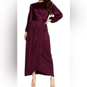 Maroon Silk Elegant Burgundy Long Dress - XL